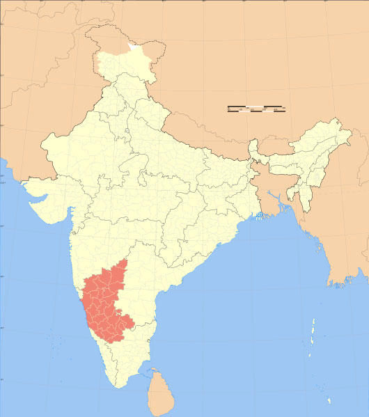 Mapo de Barato kun la 
  gubernio Karnatako; bildo danke al 
http://en.wikipedia.org/wiki/Image:India_Karnataka_locator_map.svg